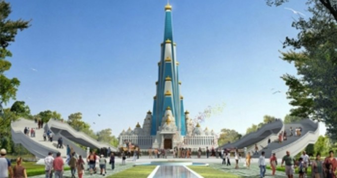 世界で最も高い宗教な建物になるVrindaVan Chandrodaya Mandirの完成予想図(vcm.org.in)