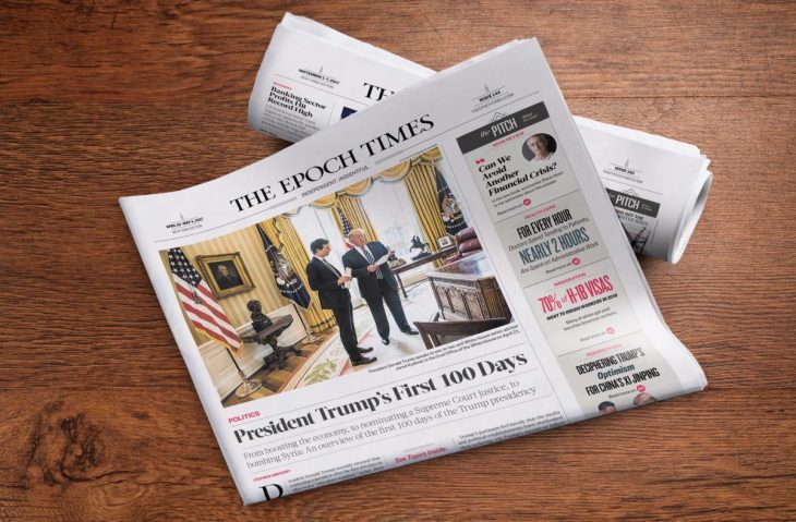 トランプ大統領就任100日を報じる英文大紀元エポックタイムズ（Epoch Times）