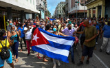 キューバの首都ハバナで先週末、政府に反対する抗議デモが起こった（YAMIL LAGE/AFP via Getty Images）