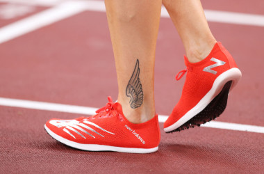 女子800M陸上のサラ・クイビスト選手は、「ニューバランス」のシューズを履いている(Photo by Patrick Smith/Getty Images)