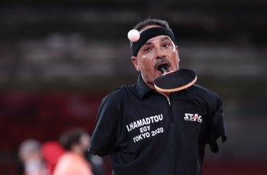 8月25日、エジプトのイブラヒム・エルフセイニ・ハマドゥー選手は東京パラリンピックの男子シングルスに出場した。(Lintao Zhang/Getty Images)