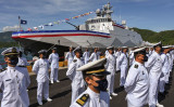 9月9日、宜蘭で行われた巡視船「塔江」の落成式で台湾海軍の兵士たち（Photo by SAM YEH/AFP via Getty Images）