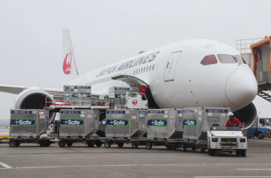 千葉県の成田空港で6月、日本から台湾へ提供する新型コロナウイルスワクチンが航空機に運び込まれている (Photo by STR / JIJI PRESS / AFP via Getty Images)