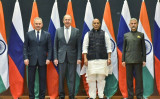 左からロシアのショイグ国防相、ラブロフ外相、インドのシン国防相、ジャイシャンカル外相（インド外務省提供）