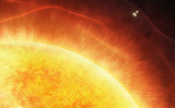 探査機パーカー・ソーラー・プローブが太陽の大気圏に入るイメージ図。（NASA）