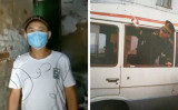 右は、1997年に銃撃戦で警察車両に残った弾痕を指し示す李さん。左は、李さんが倒壊寸前という中国の自宅アパートで撮影したもの （本人提供）