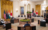 2021年9月24日、バイデン米大統領はホワイトハウスのイーストルームで菅義偉首相（当時）、モディ印首相、モリソン豪首相とともにクアッド首脳会議を開催した（Pool/Getty Images）