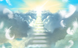 ハジムと名乗る男は、死の間際に記憶を消され、生まれ変わる準備ができていたと言う。 画像は天国への階段をイメージしたイラスト（NORIMA / PIXTA）